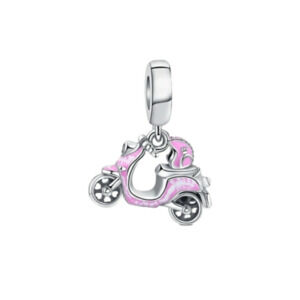 Sterling Silver Scooter Bike Bracelet Charm Pink Enamel Moped Charm Kawaii Coast